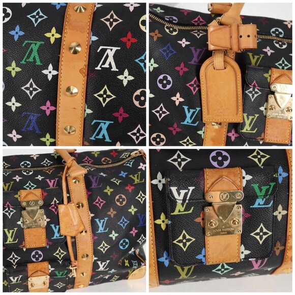LOUIS VUITTON Monogram Multicolor Keepall 45 Bag Black M92640 Auth 117676V - Picture 15 of 16